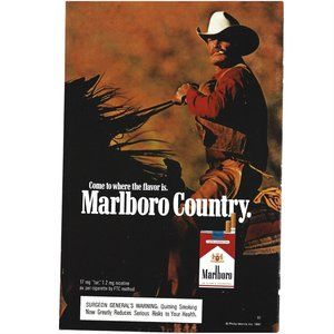 Marlboro Country Cigarette Cowboy Horse 1990s  Vintage Print Ad